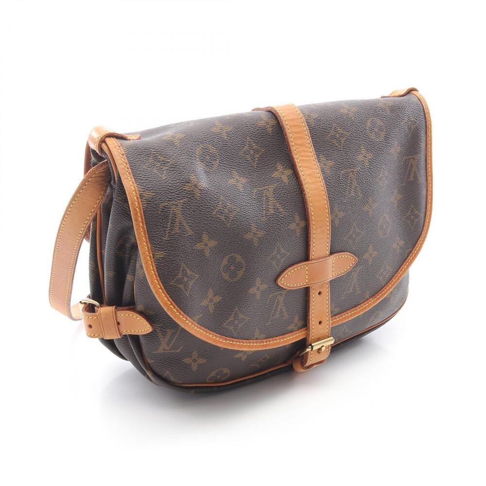 Louis Vuitton Shoulder Leather Saumur Bag Canvas Brown Monogram